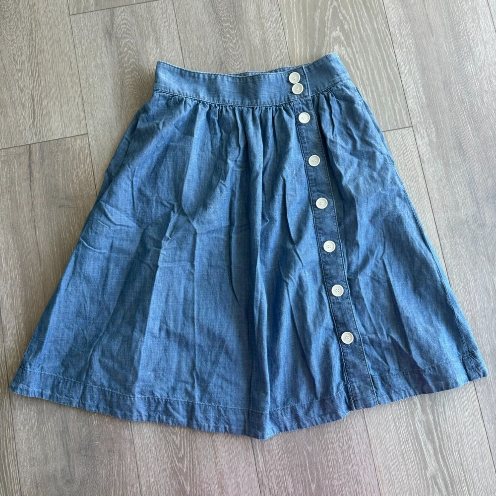 Talbots Womens Blue Chambray Classic Look Button Front Midi Skirt Petite Size 4P